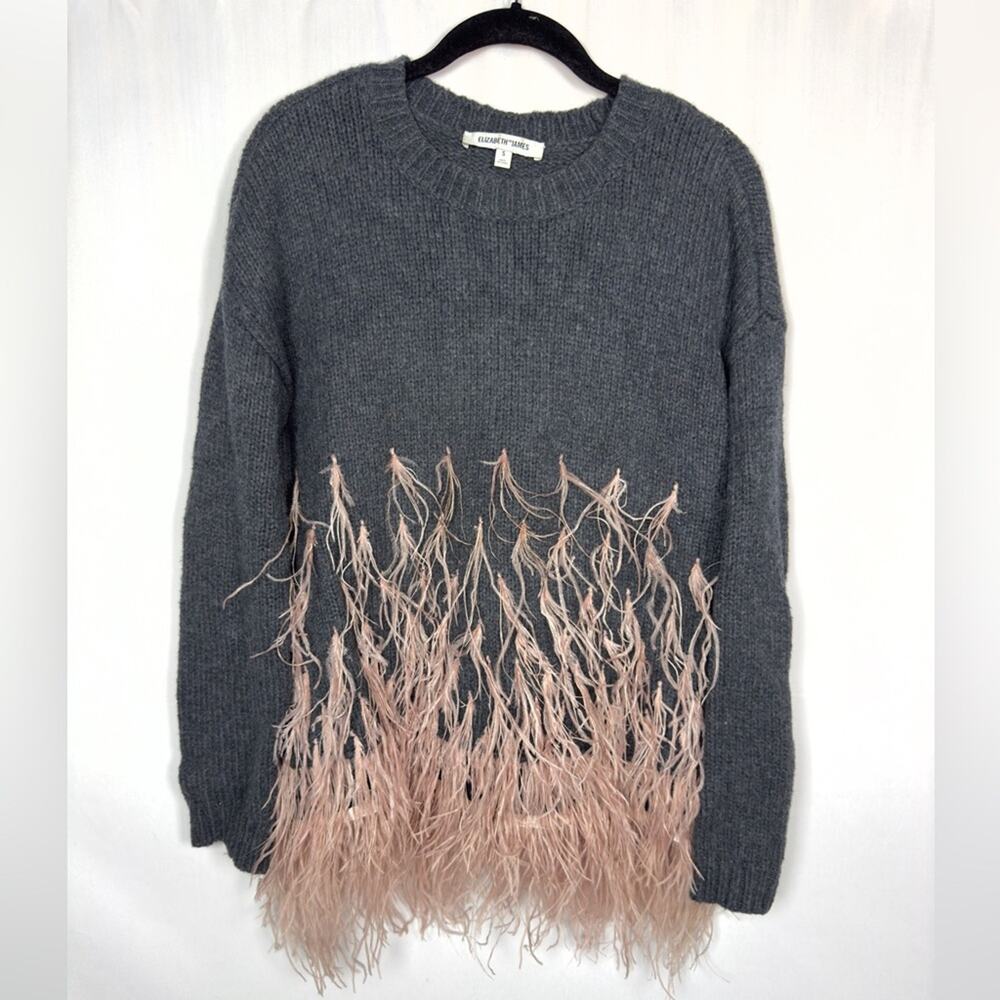 Elizabeth & James Ostrich Feather Sweater Grey Pink Size Small